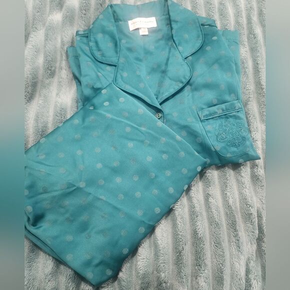 Miss Elaine Petites Elegant Teal Polka Dot Pajama Set NWT - Picture 1 of 7